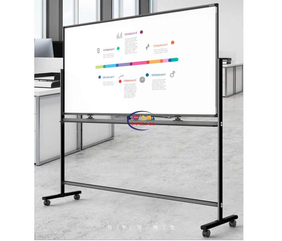 Foreign Whiteboard with Stand Double Sided Magnetic Whiteboard With Stand 36×70″ 3×6 Feet Mobile With 4 Wheel Reversible Black Frame | Deli Enfield-bd.com