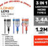 Gadget LDNIO LC-93 3in1 High Quality 3.4a Fast Charging Data Cable Enfield-bd.com