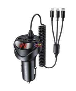 Enfield-bd.com Gadget Charger & Adapter USAMS 3.4A Dual USB LED Digital Display Car Charger With 3 in 1 Cables For iPhone Android 