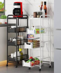 Enfield-bd.com Health & Household Kitchen & Dining 4 Layer Gap Kitchen Storage Rack Slim Slide Movable Assemble Carbon Steel Bathroom Drawer Shelf Wheels Space Saving Organizer