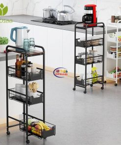 Enfield-bd.com Health & Household Kitchen & Dining 4 Layer Gap Kitchen Storage Rack Slim Slide Movable Assemble Carbon Steel Bathroom Drawer Shelf Wheels Space Saving Organizer 