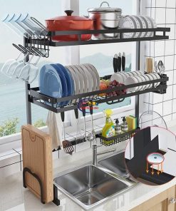 Enfield-bd.com Health & Household Kitchen & Dining Double Layer High Quality Sink Rack 2 Layer Kitchen Sink Rack Stainless Steel Bowl Plate Dish Rack Drainer Sponge Sink Storage Shelf Kitchen Organizer 