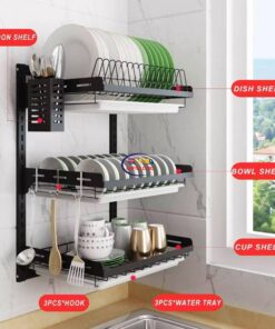 Health & Household Kitchen & Dining 3Tier Stainless Steel Kitchen Dish Rack Plate Cutlery Cup Dish Drainer Drying Rack Wall Mount Kitchen Organizer Storage Holder Enfield-bd.com 
