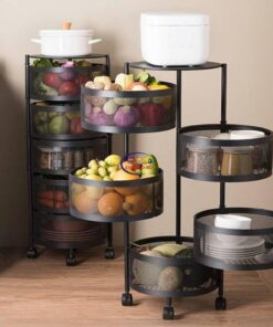Enfield-bd.com Kitchen & Dining Home & Living Round Floor 5-Layer Rotating Fruit And Vegetable Basket Storage Shelf Carbon Steel Kitchen Supplies Seasoning Bottle Vegetable Rack 