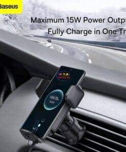 Enfield-bd.com Bike & Car Home & Living Baseus Qi 15W Wireless Car Phone Charger Holder Mount Bracket Fast Charging Holder For Samsung iPhone Car Phone Holder Mount 