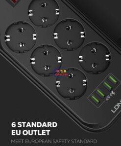 Enfield-bd.com Gadget Smart Watch LDNIO 3.4A 4 USB Charger Adapter 6 Outlet Surge Switch Home EU Plug Smart Electrical Socket Extension Power Strip
