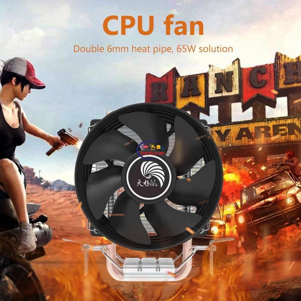 Enfield-bd.com Computer Accessories & Peripherals Home & Living Dual Heat Pipes CPU Cooler DC 12V Desktop CPU Cooling Fan Silent Radiator Tower Cooling System Computer Parts 9cm for Intel/AMD
