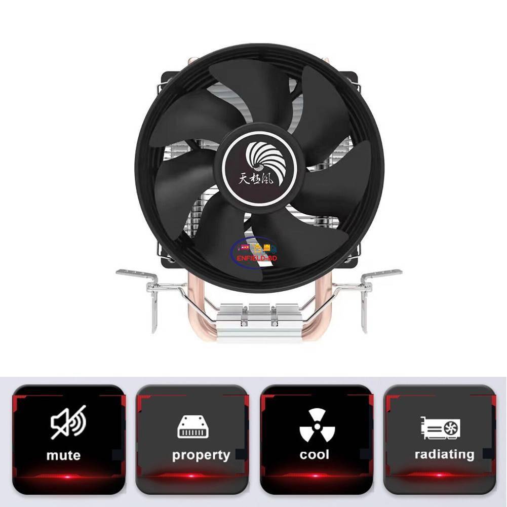 Enfield-bd.com Computer Accessories & Peripherals Home & Living Dual Heat Pipes CPU Cooler DC 12V Desktop CPU Cooling Fan Silent Radiator Tower Cooling System Computer Parts 9cm for Intel/AMD