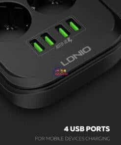 Enfield-bd.com Gadget Smart Watch LDNIO 3.4A 4 USB Charger Adapter 6 Outlet Surge Switch Home EU Plug Smart Electrical Socket Extension Power Strip 