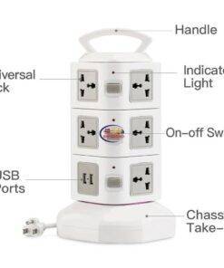 Enfield-bd.com Home & Living Tower Multiplug Power Strip Vertical Multi Socket Electrical Plug Outlet Dual USB Universal Jack Outlets 3M Extension Cord 