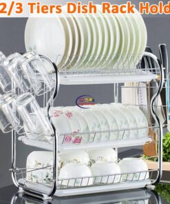 Enfield-bd.com Home & Living 2/3 Tier Dish Drying Rack Holder Basket Plated Iron Home Washing Holder Kitchen Sink Dish Drainer Drying Rack Organizer Shelf