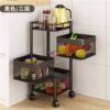 Enfield-bd.com Health & Household Kitchen & Dining 3 Layer Square fruit Rack Condiment Rack Storage Movable Fruit Basket Rack Kitchen Storage Rotating Side Rack With 4 Casters Mesh (3 Tiers)
