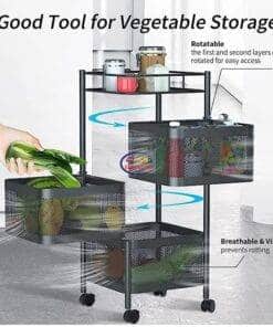 eNField-BD.COM 3-Tier Rotating Fruit & Vegetable Rack with Wheels – Kitchen Storage Basket Kitchen & Dining Origin: CN(Origin)