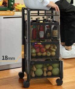 eNField-BD.COM 3-Tier Rotating Fruit & Vegetable Rack with Wheels – Kitchen Storage Basket Kitchen & Dining Origin: CN(Origin)