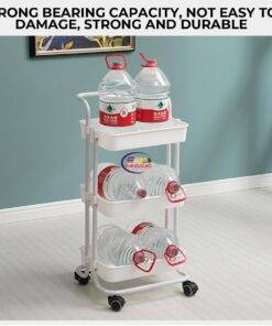 Enfield-bd.com Home & Living 3Tier Storage Organizer Rack Movable Kitchen Bathroom Shelf Metal Rolling Trolley Cart Basket Stand Wheels Save Space Holder