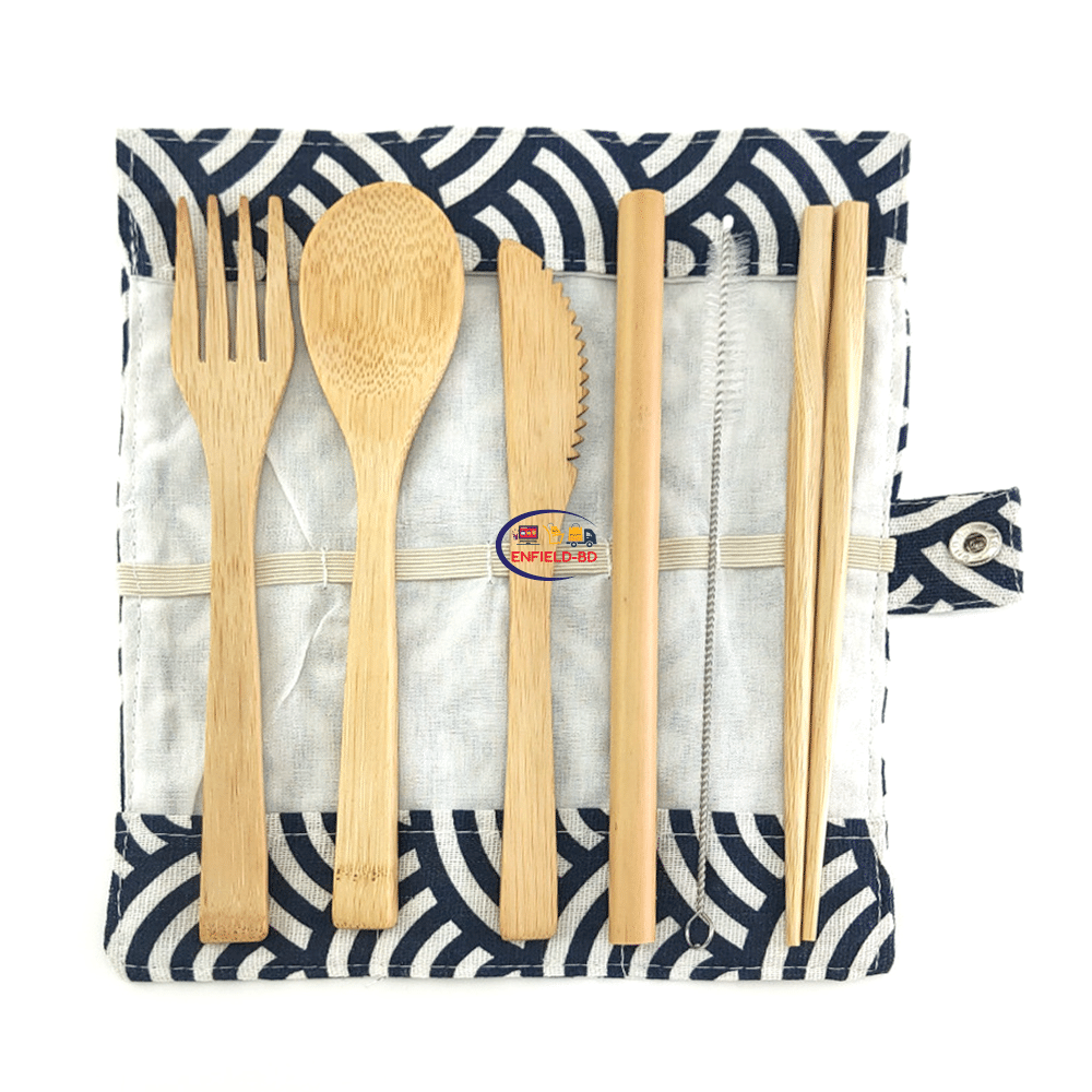 Enfield-bd.com Health & Household Kitchen & Dining Bamboo Cutlery Set Travel Cutlery Set Eco Friendly Flatware Set Knife Fork Spoon and Straw Wooden Cutlery Set Camping Cutlery