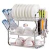 Enfield-bd.com Home & Living Multi – Function Storage Rack Three – Layer Chrome Plate Drain Rack Cutlery Cup Dish Racks 3-Tier Dishrack Kitchen Storage Rack