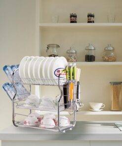 Enfield-bd.com Home & Living Multi – Function Storage Rack Three – Layer Chrome Plate Drain Rack Cutlery Cup Dish Racks 3-Tier Dishrack Kitchen Storage Rack
