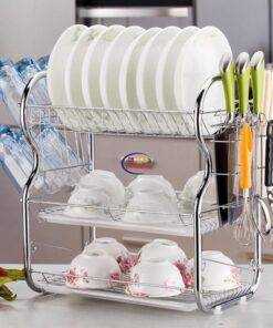 Enfield-bd.com Home & Living Multi – Function Storage Rack Three – Layer Chrome Plate Drain Rack Cutlery Cup Dish Racks 3-Tier Dishrack Kitchen Storage Rack