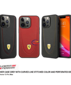 Enfield-bd.com Cases & Screen Protector iPhone 13 Pro Max Genuine Ferrari Leather Case Curved Line Stitch Perforated Design