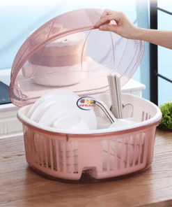 Enfield-bd.com Home & Living Kitchen Dustproof Plastic Cupboard With Lid Drain Rack Tableware Storage Box Kitchen Storage Box Storage Shelf 