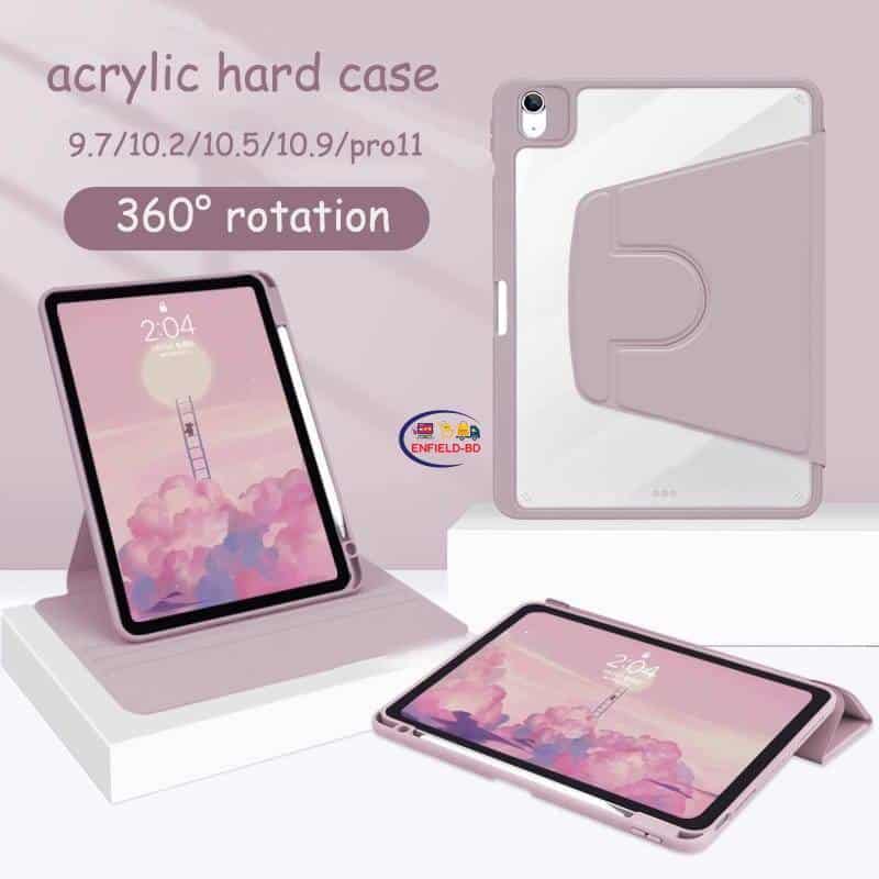 360° Rotation Case for IPad 10th 2022 10.9 Inch Pro 11 2022 M2 2021 Air 5 4 3 10.2 9th 8th 7th Mini 6 9.7 10.5 Leather Transparent Hard Acrylic Folio Stand Cover