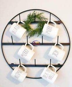 Enfield-bd.com Home & Living Round Coffee Mug Rack Black Metal Kitchen Rack with 3 Rows – Storage Hooks for 10 Cups 