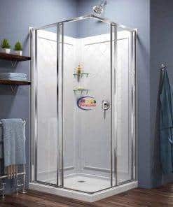 Enfield-bd.com Household Supplies Cornerview 36 in. D x 36 in. W x 76 3/4 in. H Framed Sliding Shower Enclosure in Chrome with White Base and Backwalls 