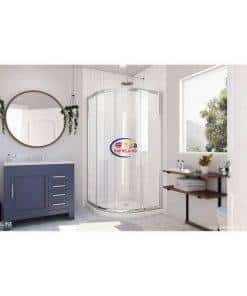 Enfield-bd.com Household Supplies Prime 33 in. x 74 3/4 in. Semi-Frameless Clear Glass Sliding Shower Enclosure in Chrome with White Base Kit 