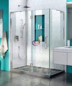 Enfield-bd.com Household Supplies Quatra Plus 34 in. D x 46 in. W x 72 in. H Frameless Hinged Shower Enclosure in Chrome 