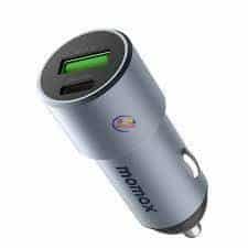 Momax Car Charger 38W Dual-port | Black Gray Charger & Adapter 