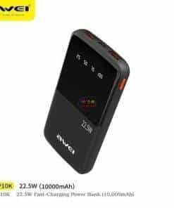 Awei P10K 3 in 1Portable Power Bank 10000mAh | Black Power Banks 