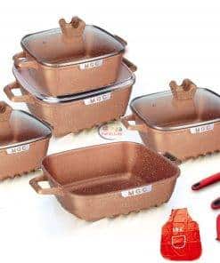 MGC Marble Coated Nonstick 15 pcs Square Cookware Set| Multi Color Kitchen & Dining 