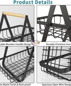 Basket for Kitchen Countertop Storage Rack | Black Kitchen & Dining