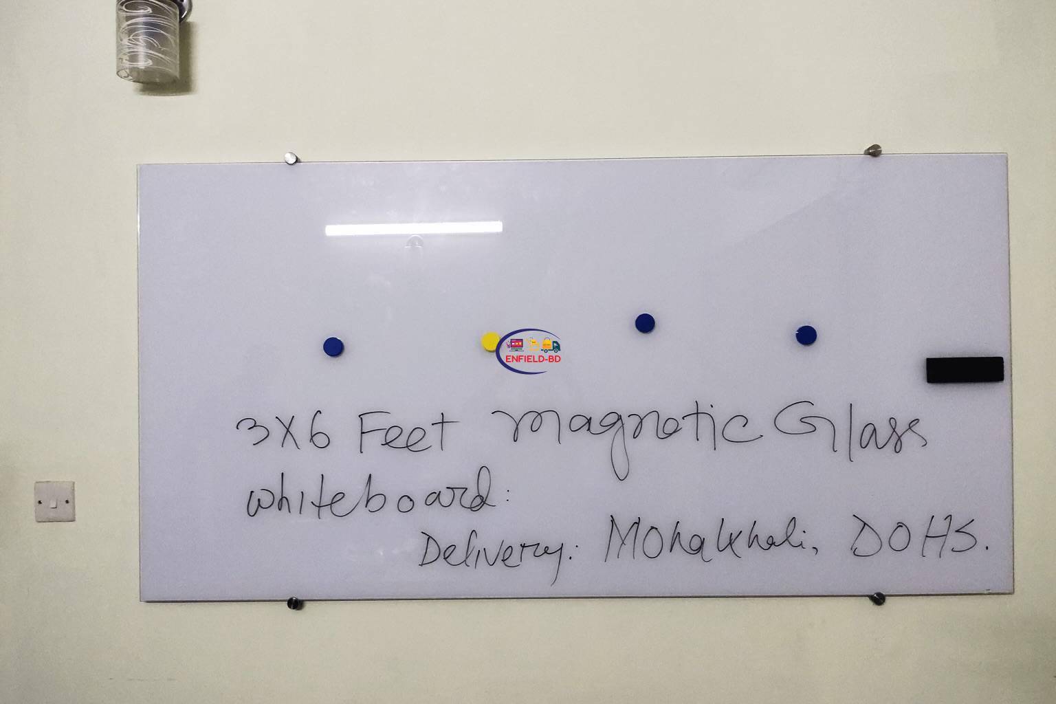 6 × 12 Feet Magnetic Glass Whiteboard 6mm Non tempered ultra white frameless dry-erase board with professional installation in spacious Bangladeshi office