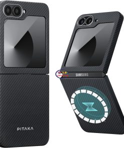 eNField-BD.COM pitaka Z Flip 6 Case Slim & Light Magnetic Galaxy Touch Feeling 600D Aramid Fiber | Black/Grey Twill Cases & Screen Protector