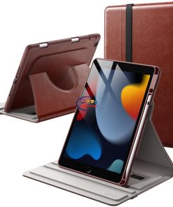 eNField-BD.COM JETech 360° Rotating iPad 10.2″ Case with Pencil Holder | Brown Cases & Screen Protector  