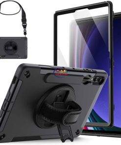 eNField-BD.COM JETech Galaxy Tab S9 Plus Case Rugged 360° Stand S Pen | Black Cases & Screen Protector  