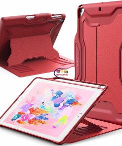 eNField-BD.COM JETech iPad 9.7 Case 2018/2017 with Pencil Holder & Stand | Red Cases & Screen Protector  