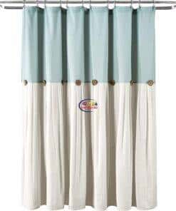 eNField-BD.COM Lush Decor Two-Tone Linen Button Shower Curtain | Off White – Blue Home & Living