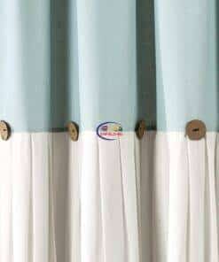 eNField-BD.COM Lush Decor Two-Tone Linen Button Shower Curtain | Off White – Blue Home & Living