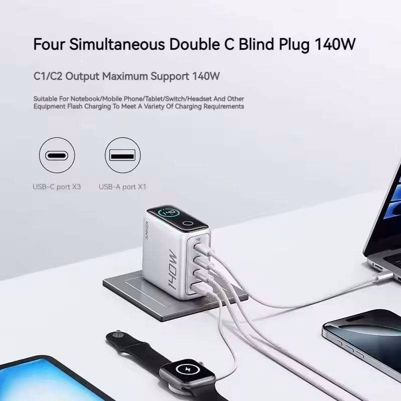 Anker Laptop Charger 140W 4-Port PD 3.1 with Touch Control USB-C Cable (B2697) in action Bangladesh