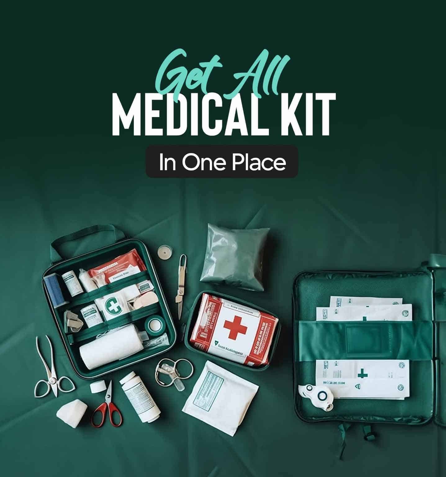 Organized medical kit containing a variety of health supplies, ready for use in emergencies or everyday health needs