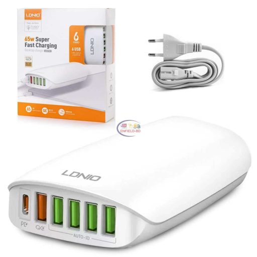 LDNIO A6573C 65W USB Super Fast Charging 6 Port | White Smart Watch