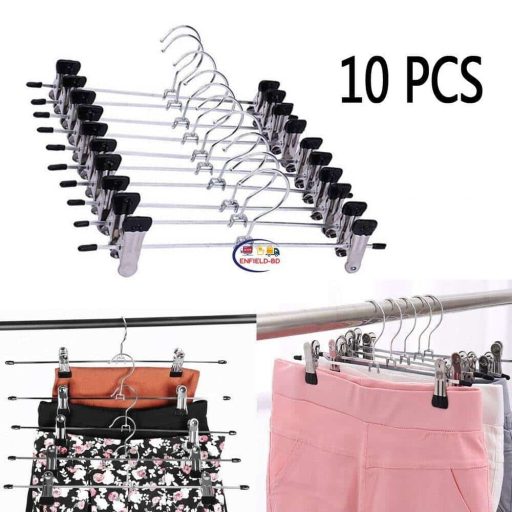 Enfield-bd.com Home & Living 10pc Stainless Steel Pants Racks Hanger Clothing Wardrobe Hangers Clip Peg Trousers Clamp Hanger Holders Container