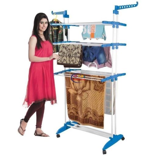3Layer Cloth Rack with Wheel I Three Layer Clothes Rack I 3 Tier Clothes Rack I Blue Enfield-bd.com