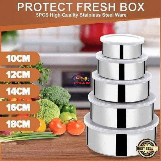 Household Supplies Kitchen & Dining 5in1 Food Container Bowl Set SS Box Circle Shaped Lunch Box Portable Enfield-bd.com