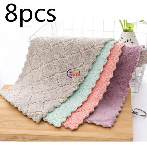 Enfield-bd.com Health & Household Kitchen & Dining 8 pieces Household Super Absorbent Microfiber Towel Kitchen Dish Cloth Non-Stick Oil Washing Rag Tableware Cleaning Wiping Tool