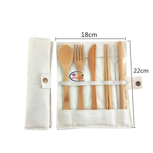 Enfield-bd.com Health & Household Kitchen & Dining Bamboo Cutlery Set Travel Cutlery Set Eco Friendly Flatware Set Knife Fork Spoon and Straw Wooden Cutlery Set Camping Cutlery
