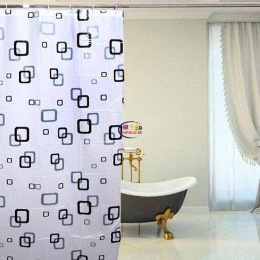 Enfield-bd.com Health & Household Kitchen & Dining Fashion PEVA Shower Curtain Square Pattern Waterproof Bathroom Curtain With Hooks Washable Bath Decor